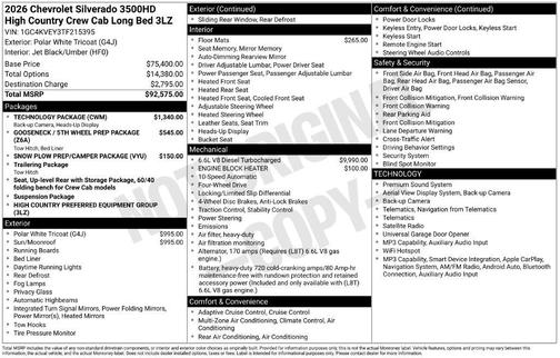 Polar White Tricoat 2026 Chevrolet Silverado 3500 High Country
