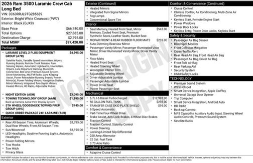 Bright White Clearcoat 2026 RAM 3500 Laramie Crew Cab 4x4 8' Box
