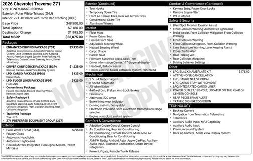 Polar White Tricoat 2026 Chevrolet Traverse AWD Z71