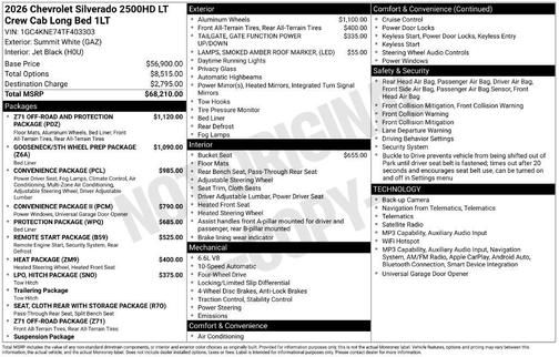 Summit White 2026 Chevrolet Silverado 2500 LT
