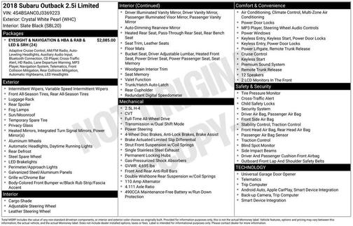 2018 Subaru Outback 2.5i Limited