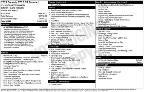 2022 Genesis G70 3.3T
