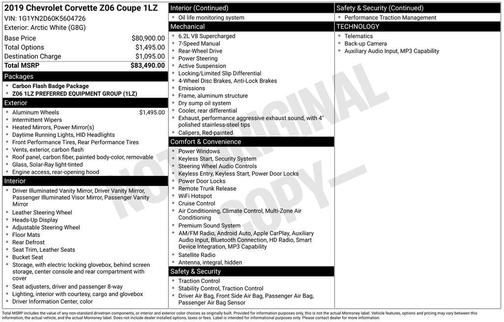 Arctic White 2019 Chevrolet Corvette Z06