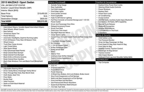 Liquid Silver Metallic 2015 Mazda Mazda3 i Sport