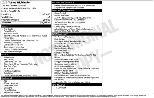 Magnetic Gray Metallic 2013 Toyota Highlander Base