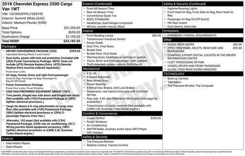 2018 Chevrolet Express 2500 Work Van