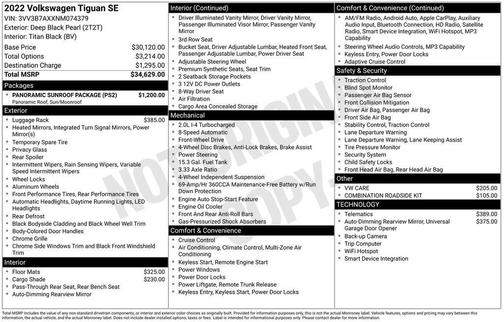 Deep Black Pearl Effect 2022 Volkswagen Tiguan 2.0T SE