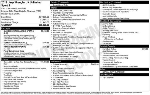 2018 Jeep Wrangler JK Unlimited Sport