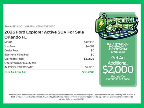 Space White Metallic 2026 Ford Explorer Active