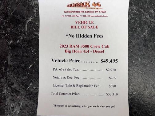 2023 RAM 3500 Big Horn 4x4 4dr Crew Cab 8 ft. LB DRW Pickup