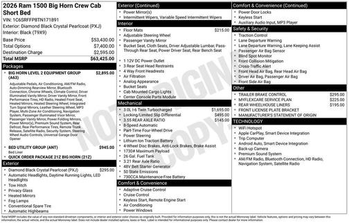 Diamond Black Crystal Pearlcoat 2026 RAM 1500 Big Horn/Lone Star