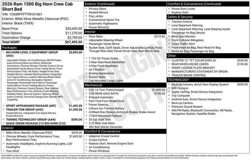 Billet Silver Metallic Clearcoat 2026 RAM 1500 Big Horn/Lone Star