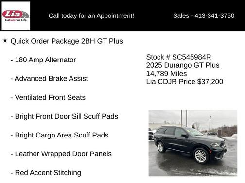 DB Black Clearcoat 2025 Dodge Durango GT Plus