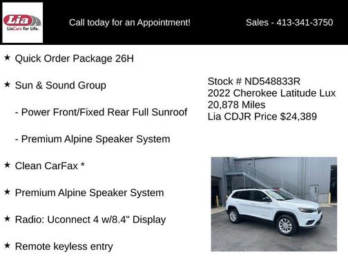 Bright White Clearcoat 2022 Jeep Cherokee Latitude Lux