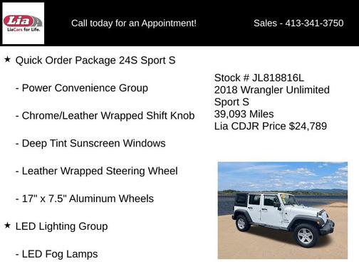 Bright White Clearcoat 2018 Jeep Wrangler JK Unlimited Sport
