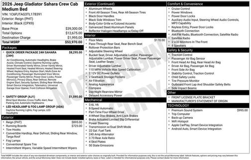 Reign 2026 Jeep Gladiator Sahara 4x4