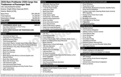 2026 RAM ProMaster 2500 Tradesman