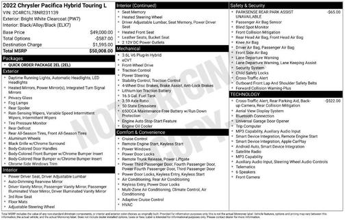 Bright White Clearcoat 2022 Chrysler Pacifica Hybrid Touring L