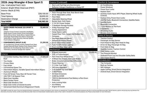 2026 Jeep Wrangler Sport S