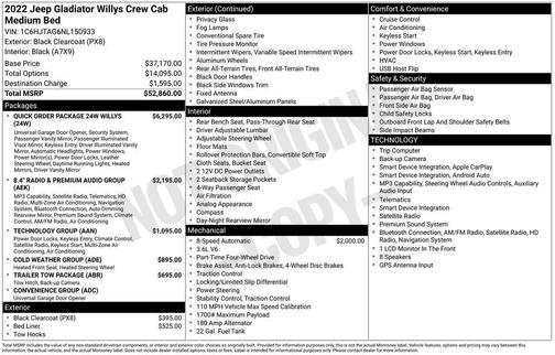 Black Clearcoat 2022 Jeep Gladiator Willys 4x4