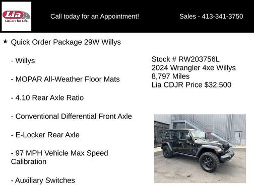 Black Clearcoat 2024 Jeep Wrangler 4xe Willys