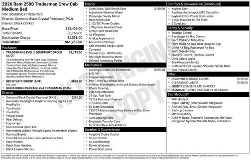 Diamond Black Crystal Pearlcoat 2026 RAM 2500 Tradesman Crew Cab 4x4 6'4' Box