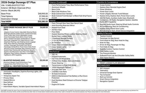 DB Black Clearcoat 2026 Dodge Durango GT Plus