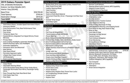 Ice Silver Metallic 2019 Subaru Forester Sport