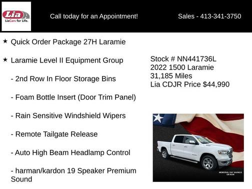 Ivory White Tri-Coat Pearlcoat 2022 RAM 1500 Laramie