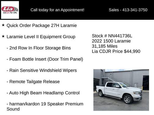 Ivory White Tri-Coat Pearlcoat 2022 RAM 1500 Laramie