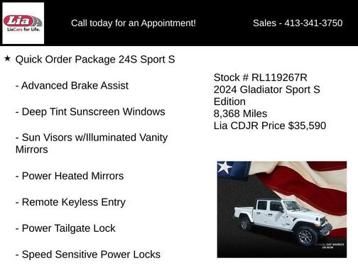 Bright White Clearcoat 2024 Jeep Gladiator Sport S