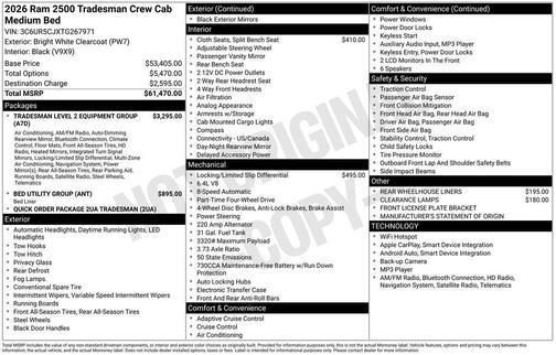 Bright White Clearcoat 2026 RAM 2500 Tradesman Crew Cab 4x4 6'4' Box