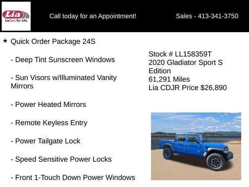 Hydro Blue Pearlcoat 2020 Jeep Gladiator Sport S