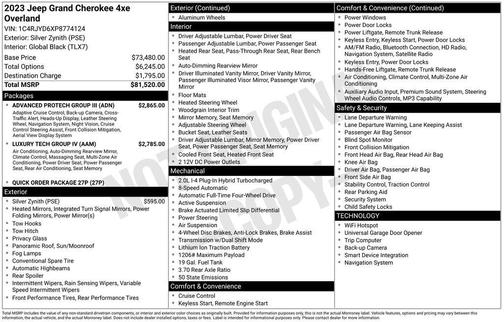 Silver Zynith 2023 Jeep Grand Cherokee 4xe Overland