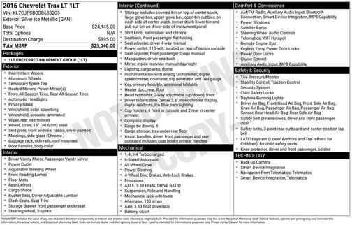 Silver Ice Metallic 2016 Chevrolet Trax LT