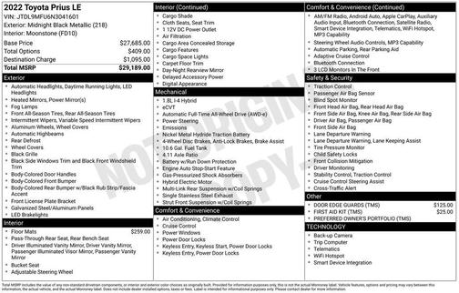 Midnight Black Metallic 2022 Toyota Prius LE