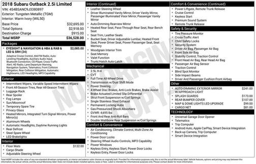 2018 Subaru Outback 2.5i Limited