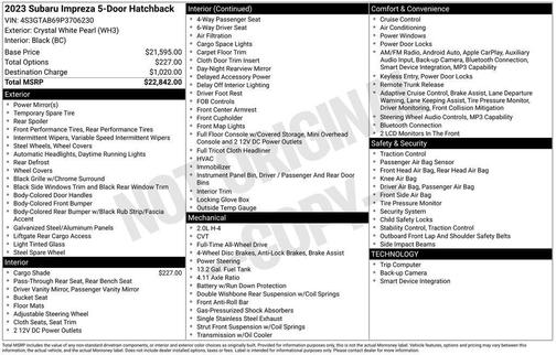 Crystal White Pearl 2023 Subaru Impreza Base