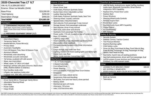 Silver Ice Metallic 2020 Chevrolet Trax LT