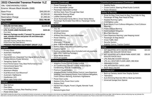Mosaic Black Metallic 2022 Chevrolet Traverse Premier