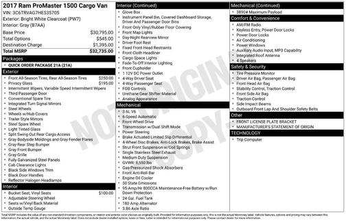 2017 RAM ProMaster 1500 Low Roof