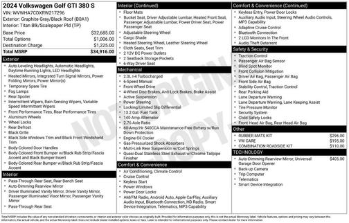 Graphite Gray W/Black Roof 2024 Volkswagen Golf GTI 2.0T 380 S