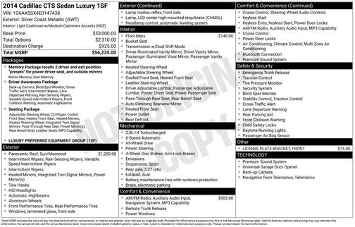 Silver Coast Metallic 2014 Cadillac CTS 2.0L Turbo Luxury