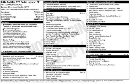 Silver Coast Metallic 2014 Cadillac CTS 2.0L Turbo Luxury