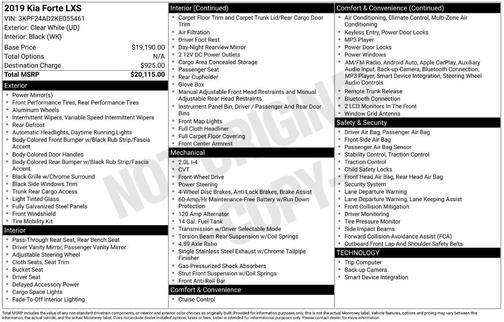 Clear White 2019 Kia Forte LXS