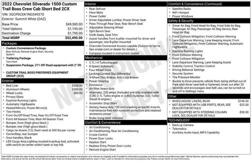 Summit White 2022 Chevrolet Silverado 1500 Custom Trail Boss