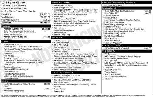 Atomic Silver 2018 Lexus ES 350 Base