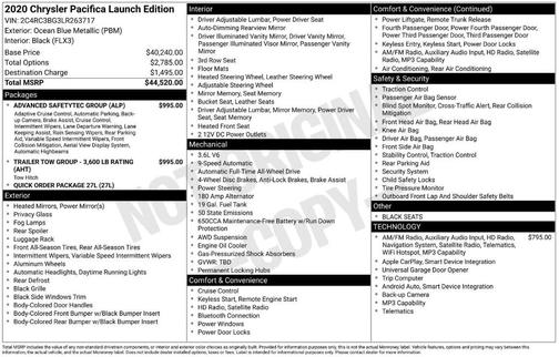 Ocean Blue Metallic 2020 Chrysler Pacifica Launch Edition