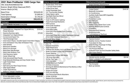 2021 RAM ProMaster 1500 Low Roof