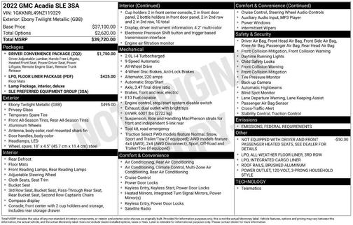 2022 GMC Acadia SLE